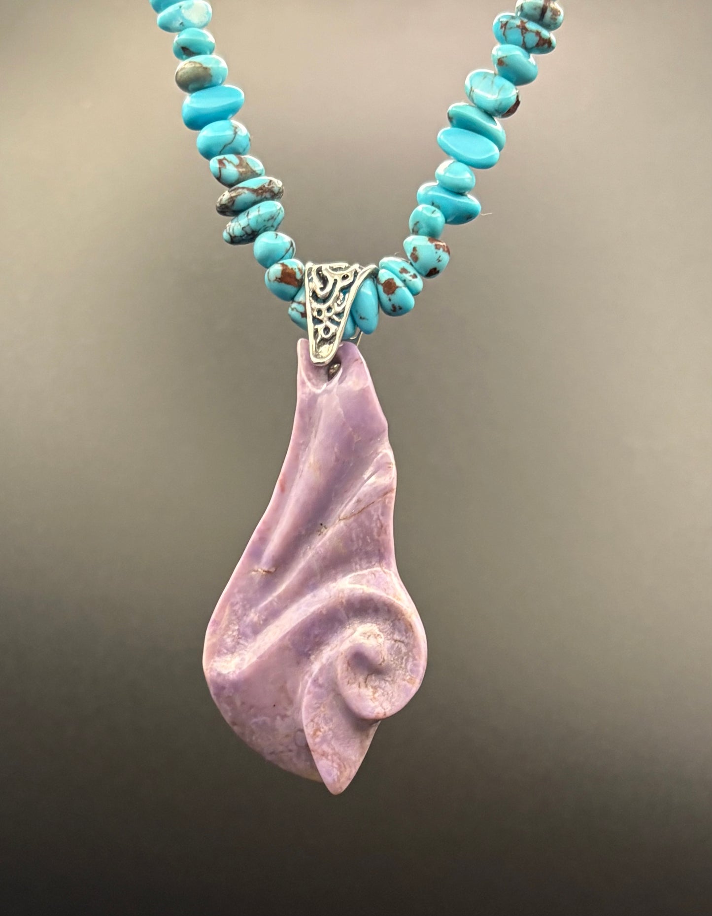 Lavender Swirl - Hand-sculpted Purple Jade Pendant with Turquoise Beads