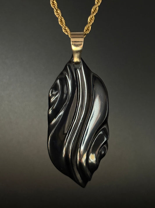 Midnight Wind - Hand-sculpted Black Jade Pendant