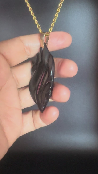Midnight Wind - Hand-sculpted Black Jade Pendant