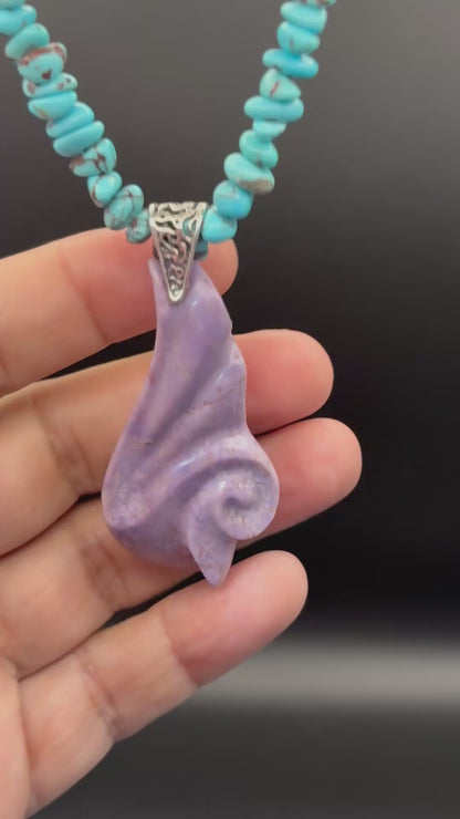 Lavender Swirl - Hand-sculpted Purple Jade Pendant with Turquoise Beads
