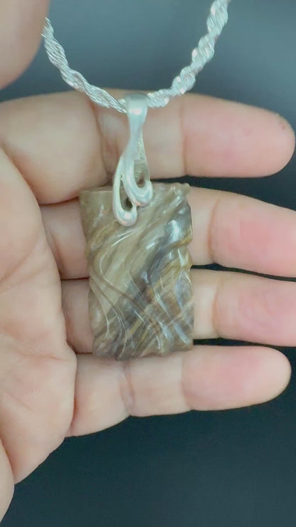 Drift - Hand-sculpted Petrified Palm Wood Pendant